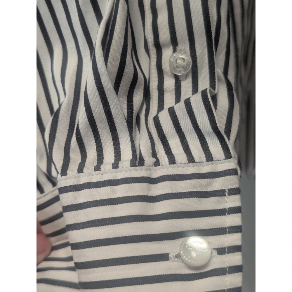 Lauren Ralph Lauren Womens 1X Blue White Striped‎ Cotton Button Front Shirt